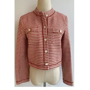 NWT Endless Rose Tweed Cropped Blazer Jacket Metal Vegan Leather Trim size S